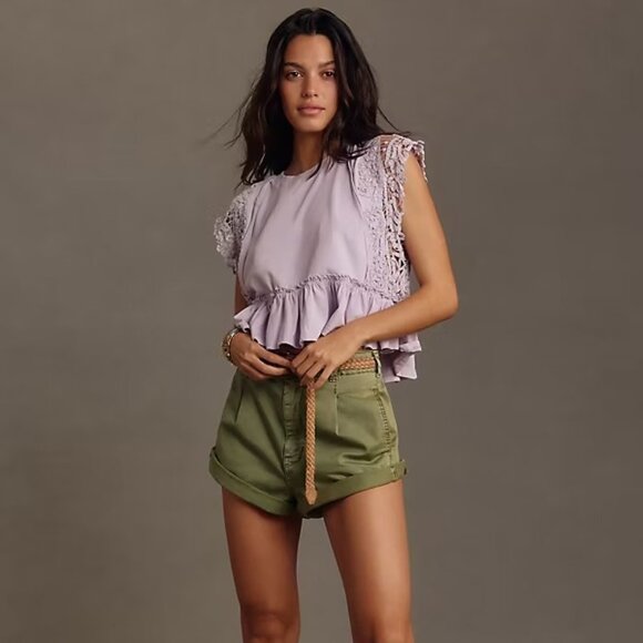 Anthropologie Tops - NEW By Anthropologie Babydoll Lace cotton Top MP PM lavender petite size